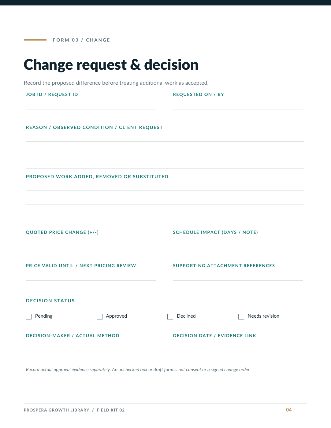 Actual change request and decision form
